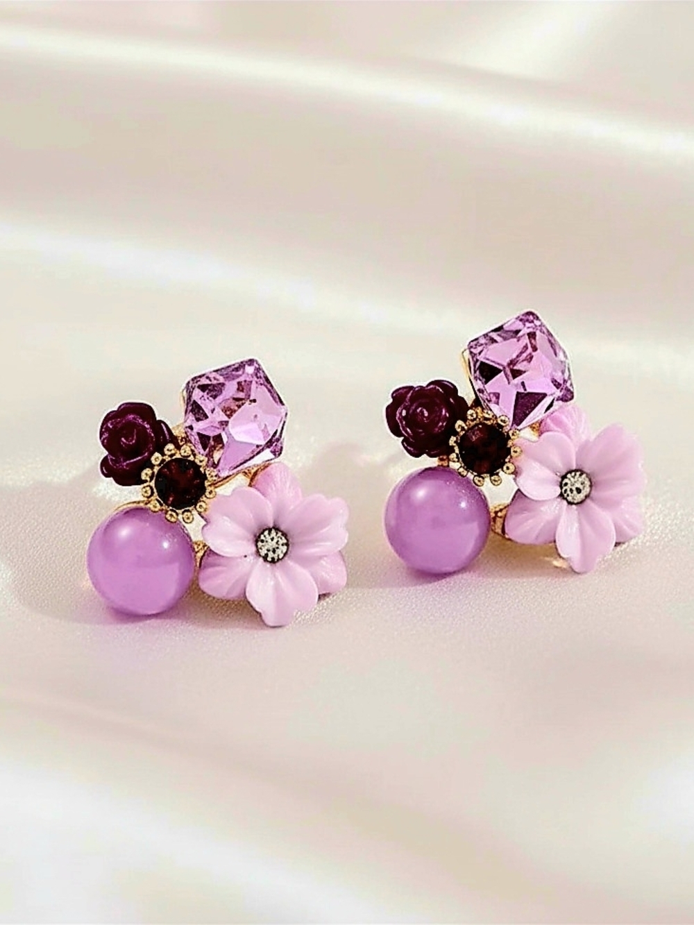 Lavender‎ Floral Cluster Stud Earrings for Women